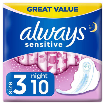 Sensitive Night Ultra (Size 3) Sanitary Towels Wings 10 Pads